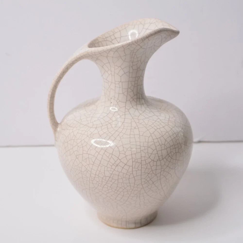 Vintage West Germany 314-18 Crackle Glaze Floral‎ Pitcher Ewer MCM Pottery
